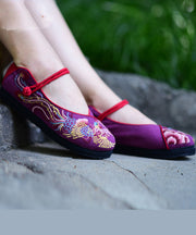Blue Embroidered Flat Feet Shoes Cotton Fabric Plus Size Buckle Strap Flat Shoes For Women