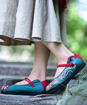 Blaue bestickte flache Füße beschuht Baumwollgewebe plus Größen-Schnallen-Riemen-flache Schuhe für Frauen