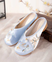 Blue Embroidered Slippers Shoes Women Splicing Cotton Fabric