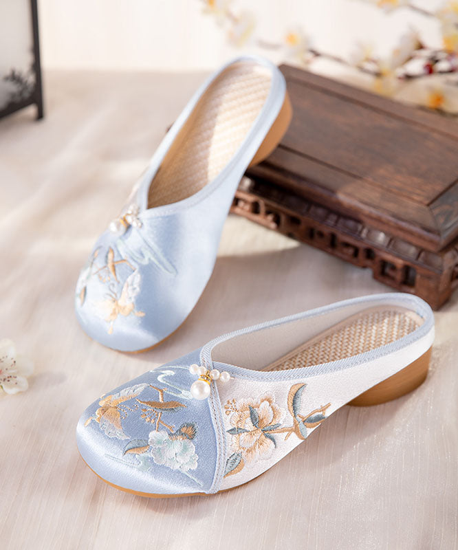 Blue Embroidered Slippers Shoes Women Splicing Cotton Fabric