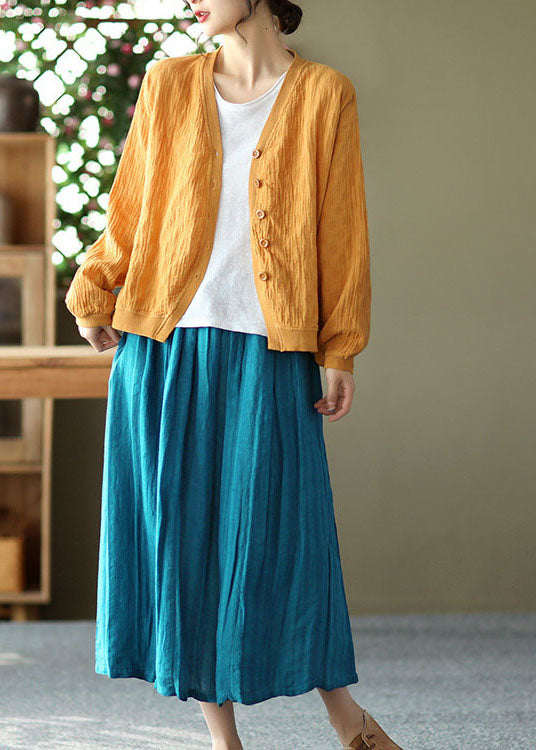 Blue Exra Large Hem Linen Skirts Drawstring Wrinkled Summer