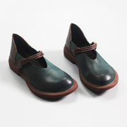 Blue Flat Shoes For Women Genuine Leather Elegant Splicing Flats - SooLinen