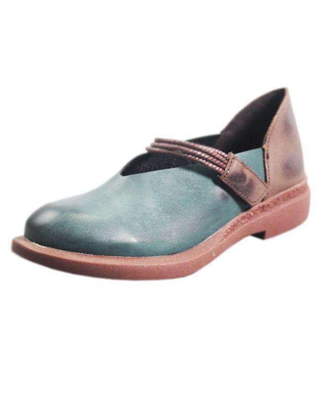 Blue Flat Shoes For Women Genuine Leather Elegant Splicing Flats - SooLinen