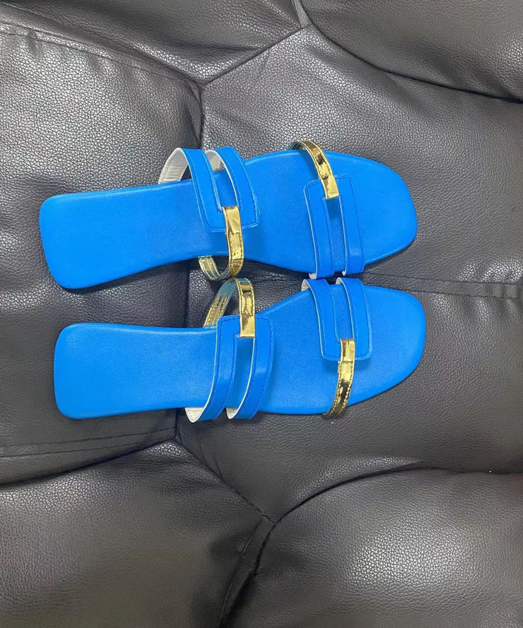 Blue Flats Slide Sandals Faux Leather Fine Splicing Peep Toe