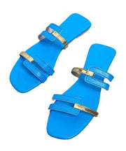 Blue Flats Slide Sandals Faux Leather Fine Splicing Peep Toe