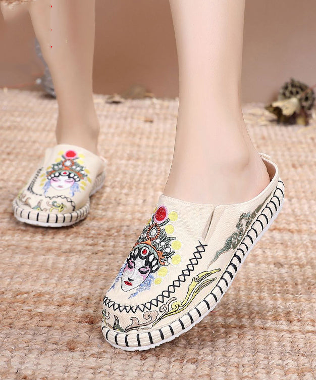 Blue Linen Fabric Unique Bei jing opera Embroidered Slide Sandals