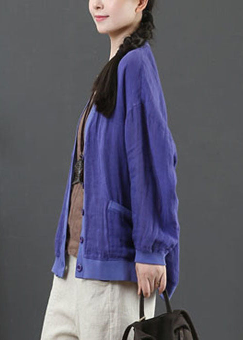 Blue Linen UPF 50+ Coat Jacket Oversized Pockets Spring