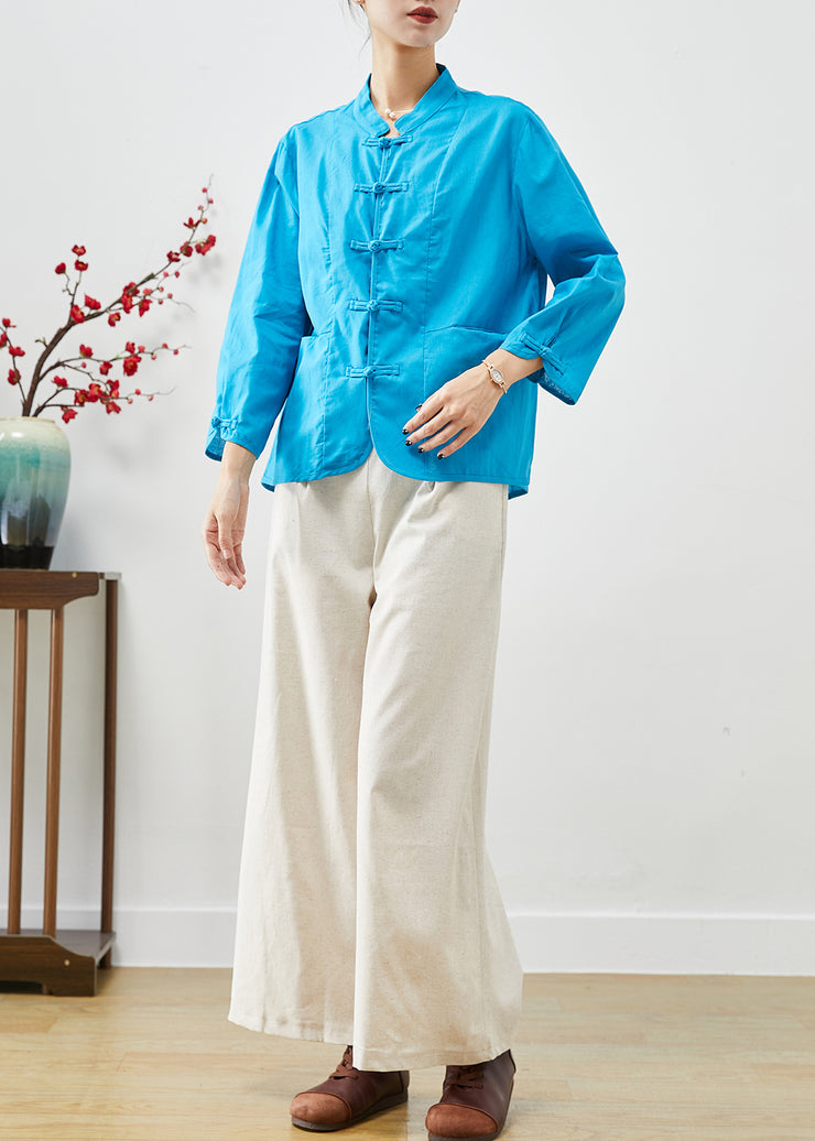 Blue Oriental Linen Two Piece Set Women Clothing Oversized Fall