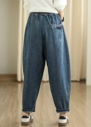 Blue Patchwork Denim Harem Pants Oversized Pockets Spring