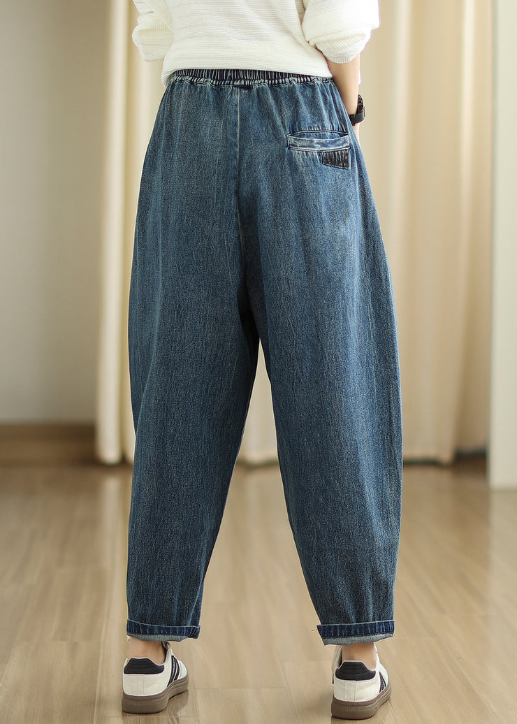 Blue Patchwork Denim Harem Pants Oversized Pockets Spring