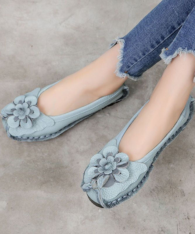 Blue Penny Loafers Cowhide Leather DIY Floral Penny Loafers