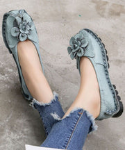 Blue Penny Loafers Cowhide Leather DIY Floral Penny Loafers