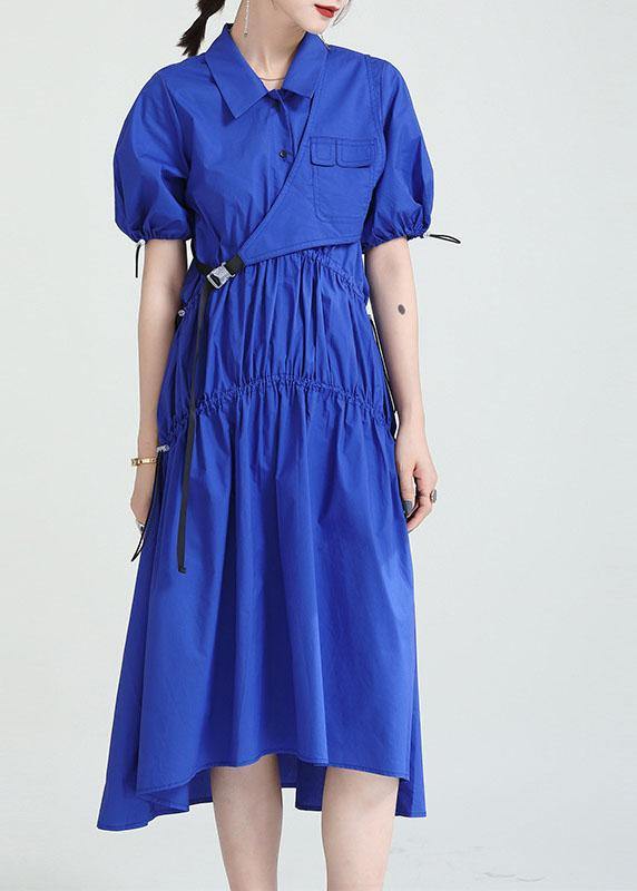 Blue Peter Pan Collar Asymmetrical Design Summer Party Dresses - SooLinen