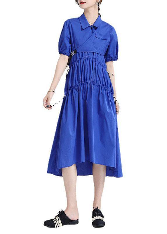 Blue Peter Pan Collar Asymmetrical Design Summer Party Dresses - SooLinen