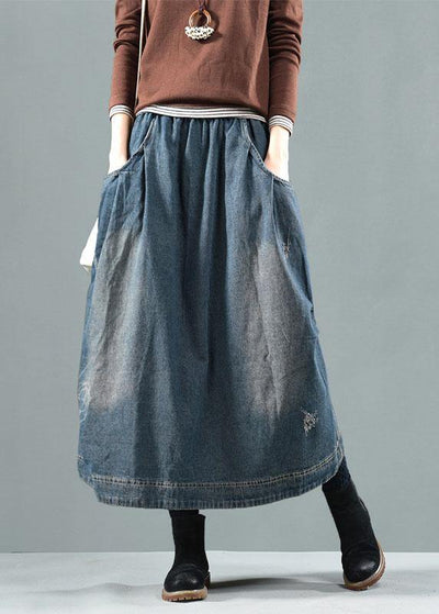 Blue Pockets Retro Patchwork Summer Skirts Denim - SooLinen