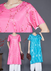 Blue Print Chiffon Holiday Dress V Nec Pockets Summer