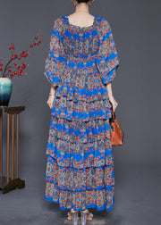 Blue Print Cotton Maxi Dress Layered Exra Large Hem Spring