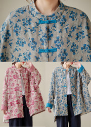 Blue Print Fine Cotton Filled Oriental Coat Chinese Button Winter