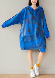 Blue Print Sweatshirts Kleider Kordelzug Asymmetrischer Frühling