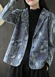 Kleidung im Western-Stil mit blauem Druck, Manteltasche, lange Ärmel