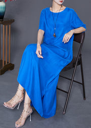 Blue Silk Holiday Dress Oversized Side Open Summer