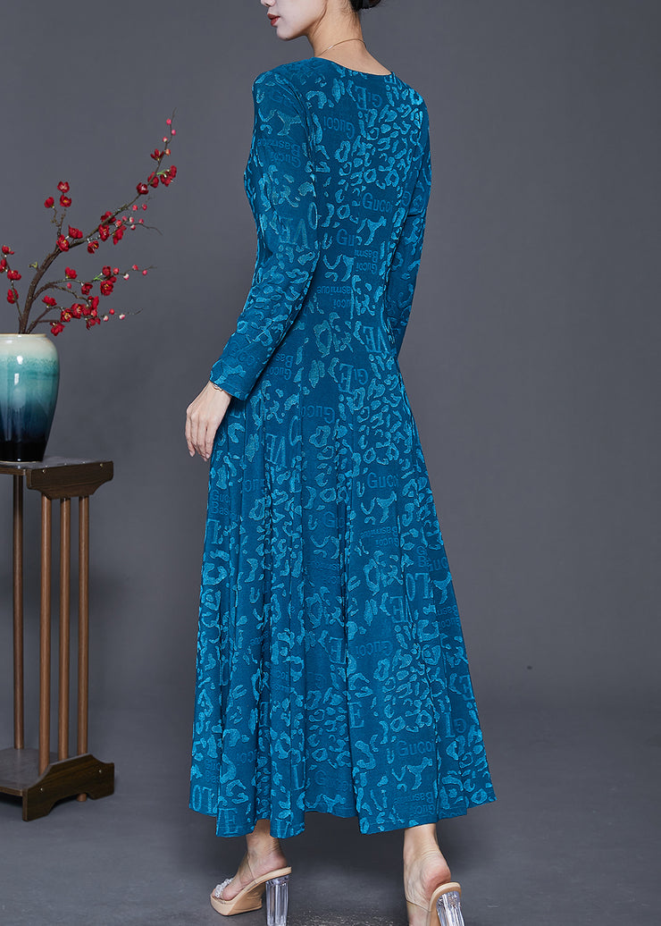 Blue Silm Fit Silk Velour Robe Dresses Jacquard Spring