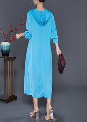 Blue Spandex Holiday Dresses Hooded Lace Up Fall