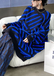 Blue Striped Mink velvet Casual Fall Knit sweaters