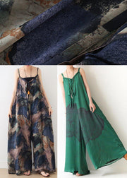 Blue Suspender Print Women Summer New Oversized Wide Leg Pants - SooLinen