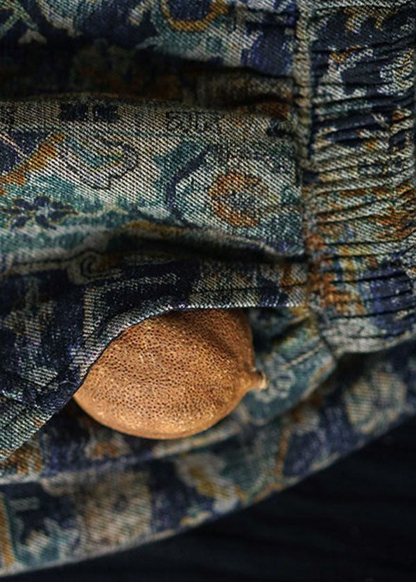 Blaue Batik-Leinen A-Linien-Röcke Elastische Taillentaschen Sommer