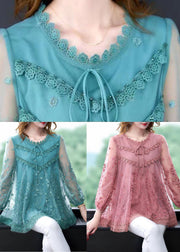 Blue Tulle A Line Top Embroidered Hollow Out Summer