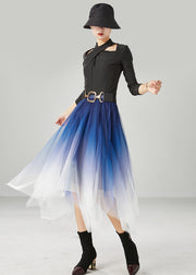 Blue Tulle Vacation Skirts Asymmetrical Gradient Color Summer