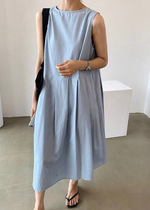 Blue V Neck Patchwork Cotton Maxi Dresses Summer