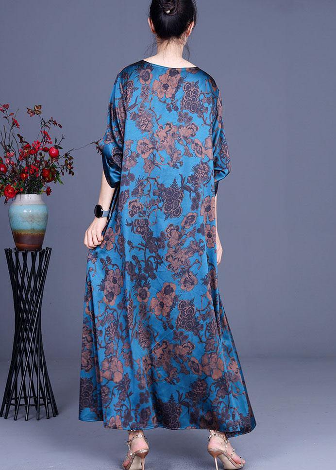 Blue Vogue Print Summer Silk Robe Dresses Half Sleeve - SooLinen