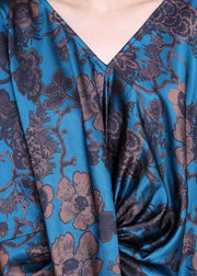 Blue Vogue Print Summer Silk Robe Dresses Half Sleeve - SooLinen