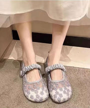 Blue Walking Sandals Women Tulle Embroidery Buckle Strap Splicing