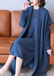 Blue Warm Knit Two Piece Set Women Clothing Oversized Winter