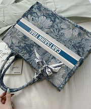 Blue Zippered Patchwork Paitings Canvas Satchel Handbag