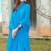 Blue female bib all-match long shawl all-match silk scarf - SooLinen
