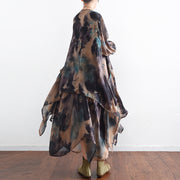 Blue floral silk dresses 2024 baggy maxi dresses caftan gown two pieces asymmetrical design
