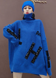 Blue low high design Knitwear Dress Sequins Winter