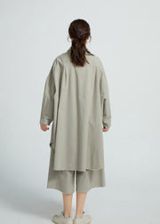 Bohemian  Cotton Long Shirt Tunics For Women Wardrobes Gray  Dresses - SooLinen