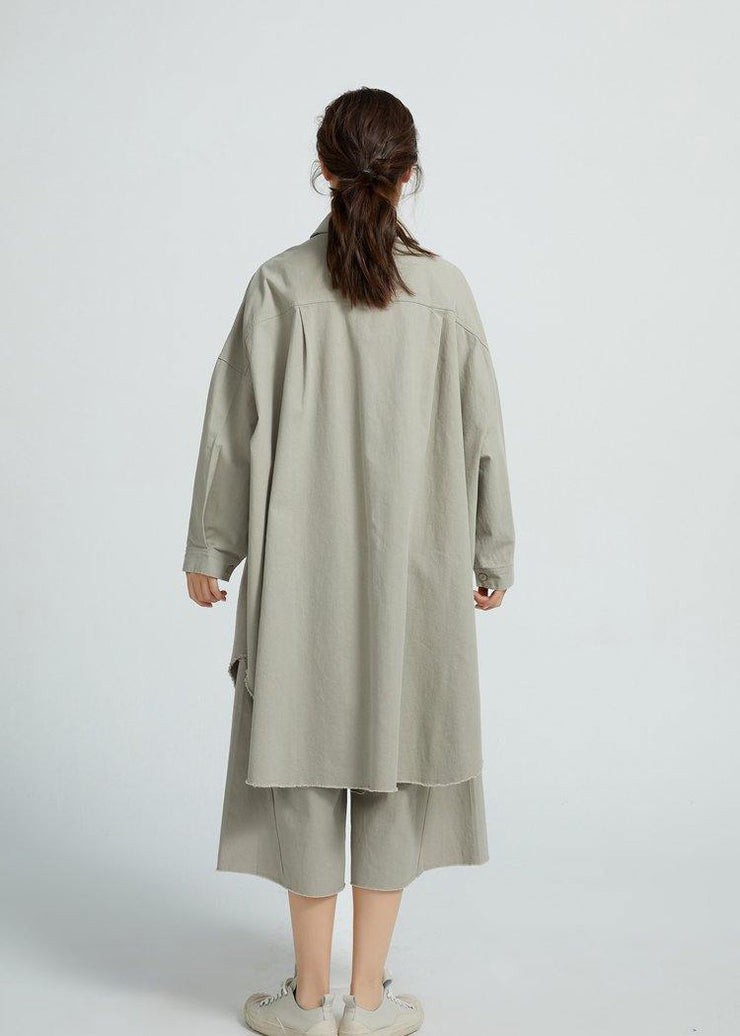 Bohemian  Cotton Long Shirt Tunics For Women Wardrobes Gray  Dresses - SooLinen