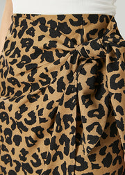 Bohemian Asymmetrical Leopard Print Side Open Cotton Skirt Fall