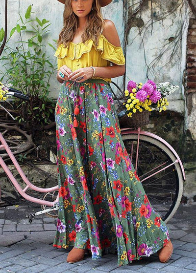 Bohemian Beach Resort Dress With Pleated Print - SooLinen