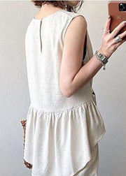 Bohemian Beige Asymmetrical Design Slim Fit Cotton Tops Sleeveless
