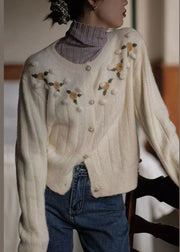 Bohemian Beige Embroidered Button Patchwork Knit Coats Fall