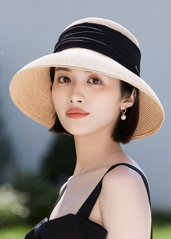 Bohemian Beige Large Brim Straw Woven Sunscreen Floppy Sun Hat