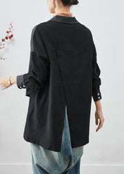 Bohemian Black Asymmetrical Patchwork Back Open Cotton Jackets Fall