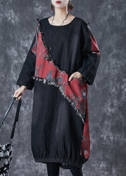 Bohemian Black Asymmetrical Patchwork Denim Holiday Dress Fall